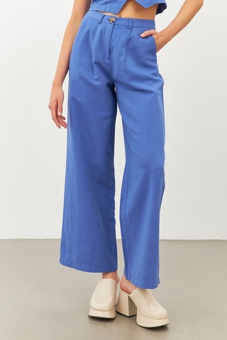 Stella Pulvis Mavi Keten Yüksek Bel Wide Leg Pantolon Mavi
