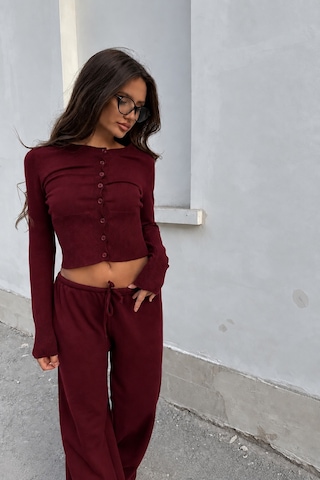 De Pose Düğme Detaylı Pijamalı Hırka Triko Takım Bordo