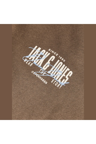 Jack & Jones Erkek Gögüs Baskili Bisiklet Yaka Sweatshirt - Aero - 12298492 Kahverengi