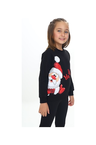 Toontoy Kız Çocuk Kardan Adam Ho Ho Ho Baskılı Sweatshirt Siyah