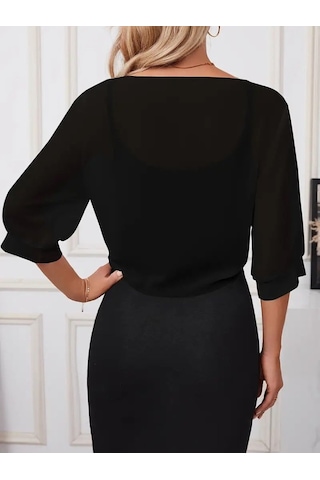 Kadın Truvakar Kol Önden Bağlamalı Kısa Şifon Bolero Ceket Karışık