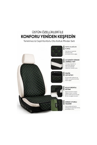 Terletmez Cepli Oto Koltuk Minder Seti Ön Koltukları İçin Kolay Montaj Universal Koruyucu Kılıf Kumaş 89731022