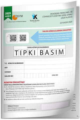 Ales 2025/3 ÖSYM Tıpkı Basım Çıkmış Soru Deneme Kitapçığı Video/pdf Çözümlü Türkiye Geneli