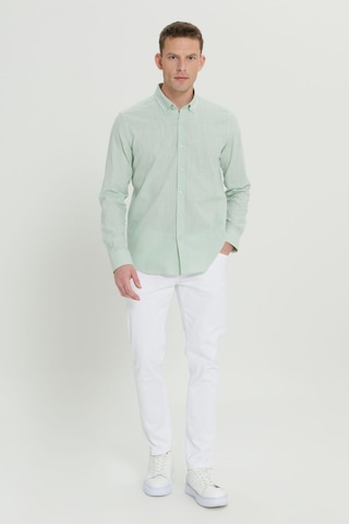 AC&Co / Altınyıldız Classics Erkek A.mınt Tailored Slim Fit Dar Kesim Düğmeli Yaka Keten Görünümlü %100 Pamuk Flamlı Gömlek Mint