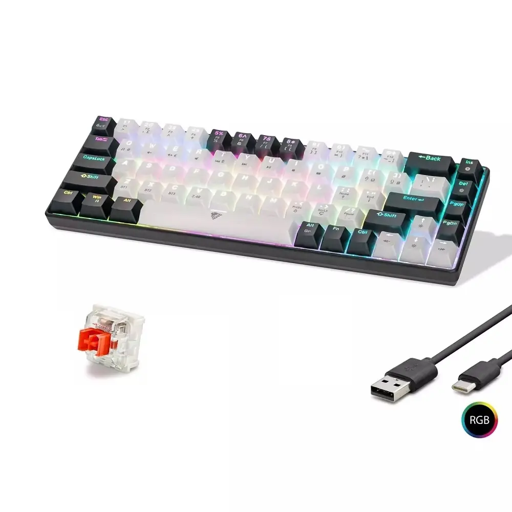 Mofan Mf1703w Gaming Mekanik Klavye Trı Mod Rgb Red Switch - Beyaz Siyah