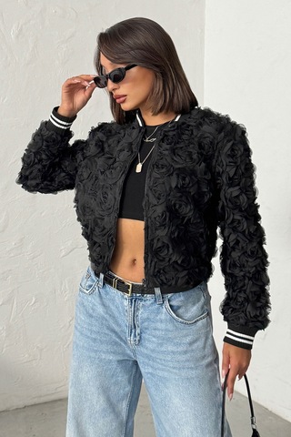 Verymoda Gül Süzüneli Fermuarlı Mont Siyah