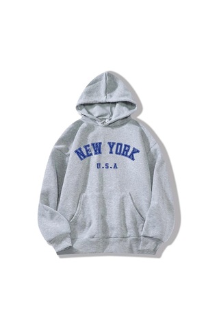 Clayes New York Usa Sweatshirt - Gri Baskılı Oversize Kapüşonlu Gri