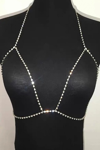 Caş Dekorasyon Gümüş Renk Taşlı Bikini Üstü /bralet /vücut Aksesuarı Gümüş
