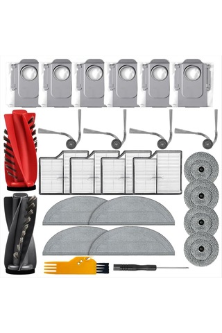 Gildedwill Roborock Saros 10 / S9 Maxv Ultra / G30 Elektrikli Süpürge Parçaları İçin 26 Adet Ana Yan Fırça Hepa Filtre Paspas Pedi Toz Torbası