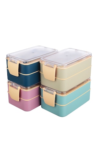 Fely Çatal Kaşıklı Çift Katlı Beslenme Kabı Lunch Box Toplam 900 Ml 400 Ml Ve 500 Ml Pembe