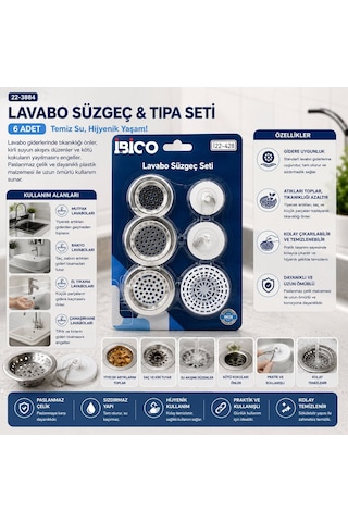 İbico İ22-428 Lavabo Süzgeç Ve Tıpa Seti 6 Adet 2ad-plastik Tıpa 3ad-metal + 1ad-plastik Süzgeç - 12'li Paket Diğer