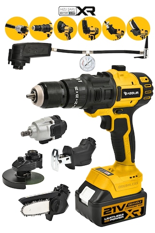 Assur ASR1030-02-02 21V Çift Akü 6 Başlıklı Set Sarı