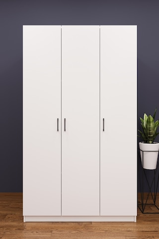 Asra Trend 3 Kapaklı Gardırop G-01 %100 MDF Geniş Hacimli Elbise Dolabı Beyaz