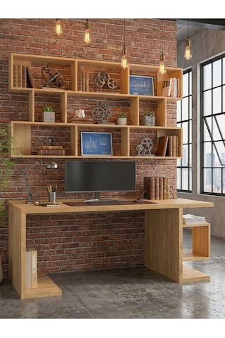 Karnaval Çalışma Masası M35005-6 Raflı Ders Çalışma Masası Bilgisayar Masası Çam 180x75cm Atlantik Çam