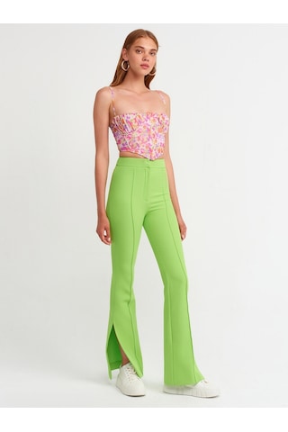 Dilvin 7002 Yırtmaçlı Ispanyol Paça Pantolon-lime Sarı