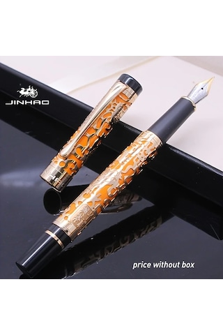 Oldfriend Jinhao 5000 Vintage Sarı Oyma Ejderha Lüks Dolma Kalem İnce Uç Hediye Sarı Oyma