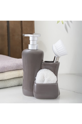Porsima 277746 Sıvı Sabunluk Fırçalı Süngerlikli Sabunluk Gri