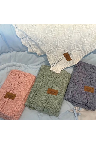 Mummy's Baby Tencel Örgü Dantel Desen Bebek Battaniyesi 80 100 Gri