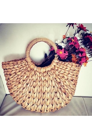 Novahub Kadın Bali Bohem Yaz Plaj Çantası, El Yapımı Hasır Çanta, 30x19x7ccm, Haki, 2 Boyut Seçenek Haki