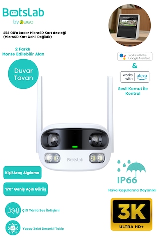 +360 Botslab Smart W302 Outdoor Kamera Set 3k / Çift Yönlü Ses / 170 / Akıllı İnsan Takibi