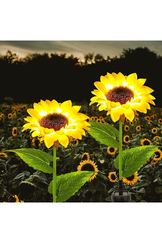 Xindoker Güneş Enerjili Gül Bahçe Avlusu Simülasyon Çiçek Dekorasyon Çim Üstü Işık Üç Başlı Ayçiçeği Opp Tekli Paket
