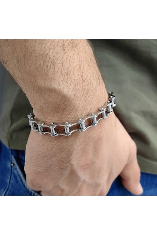 Chavin Zincir Dizayn Çelik Erkek Bileklik en98by Gümüş