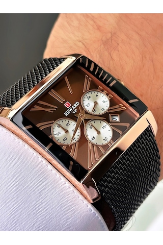 Reward Siyah Renk Rose Gold Kare Model Erkek Kol Saati +bileklik Hediyeli Nda640