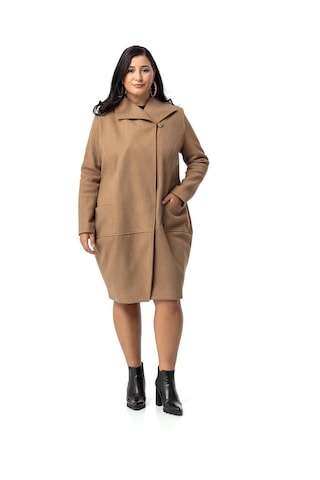 Büyük Beden Torba Cepli Tek Düğmeli Astarlı Vizon Kaşe Kaban-vizon Vizon