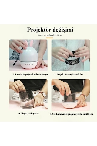 Çocuklar İçin 21 Filmli 8 Müzikli Hareketli Projektör Gece Lamba