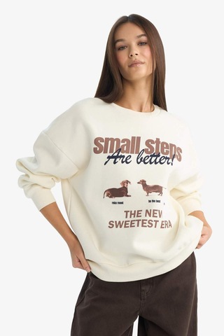 Defacto Coool Oversize Geniş Kalıp Bisiklet Yaka Baskılı Sweatshirt G3886ax25wnwt47 Beyaz-wt47