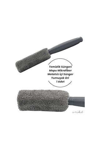 Jant Ve Egzoz Temizlik Süngeri Mopu Mikrofiber Metalsiz İçi Sünger Yumuşak Gri 1 Adet