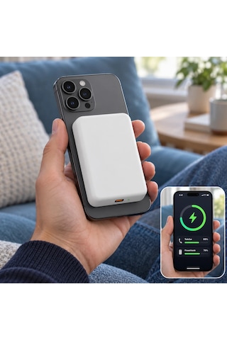 eNeRX ENR-P10GT 10.000 mAh 22.5Watt Hızlı Şarj MagSafe Powerbank Beyaz