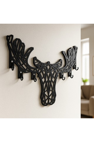 Geyik Figürlü Duvar Tipi Anahtarlık Askılığı Siyah - Beyaz