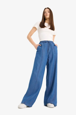 Defacto Pull On Wide Leg Yüksek Bel Uzun Akışkan Kumaş Yıkamalı Pantolon D8243AX25SM Mavi