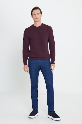 AC&Co / Altınyıldız Classics Erkek Bordo-Lacivert Recycle Standart Fit Bisiklet Yaka Desenli Triko Kazak ET4921100021BRLL Bordo - Lacivert