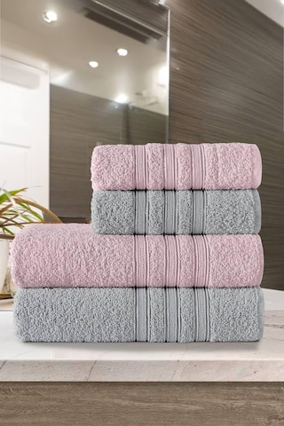 Riona Pamuklu 50x90-70x140 Cm 4'lü Banyo Havlu Seti Pembe Genel