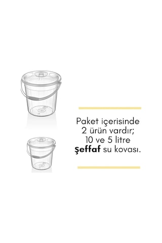 Bayev 2'li 10-5 Litre Kapaklı Su Kovası Şeffaf Un Bakliyat Patates Soğan Saklama Temizlik Bahçe Kovası Diğer
