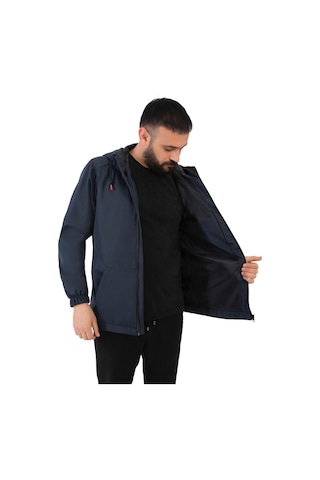 Freemen Erkek Lacivert Astarlı Kanguru Su Ve Rüzgar Geçirmez Kapüşonlu Yağmurluk Lacivert