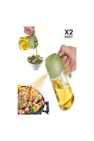 2set Çift Fonksiyonlu Cam Yağdanlık Zeytinyağı Sıvıyağ Şişesi Airfryer Sprey Yağlık Püskürtücü Renk Çok Renkli