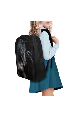 Okul Çantaları Çocuklar Kızlar Erkekler İçin Sırt Çantası 17 İnç Okul Sırt Çantası Günlük Günlük Seyahat Sırt Çantası Hayvan Siyah At