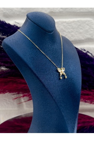 925 Ayar Gümüş Özel Tasarım Gold Renk Zarif Kadın Kolye Gümüş