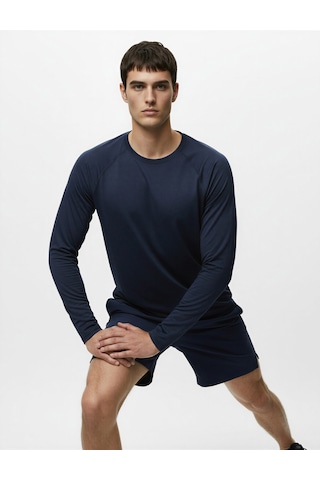 Koton Uzun Kollu Bisiklet Yaka Dikiş Detaylı Slim Fit Spor Tişört Lacivert 6wam10103nk Lacivert
