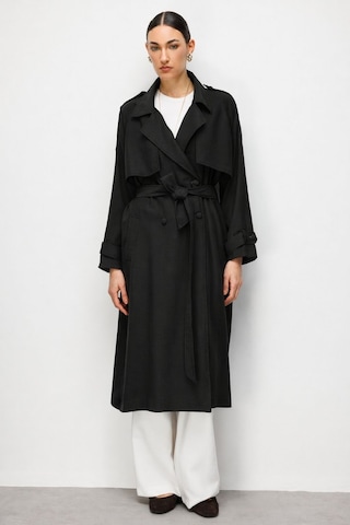 Mizalle Oversize Siyah Tencel Trençkot