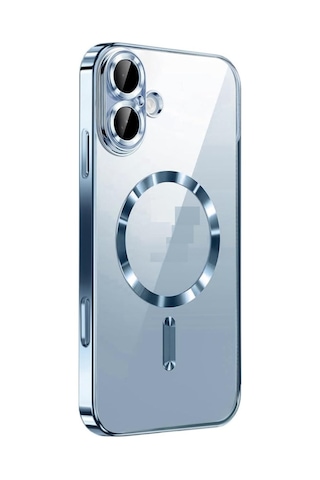 Apple Uyumlu iPhone 17 İçin Magsafe İle Kılıf Kamera Lensli Korumalı Şeffaf Silikon Kapak Sierra Mavi
