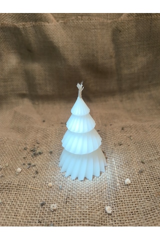 Çam Ağacı Desenli Yılbaşı Konseptli Dekoratif Mum, Tek Renk Beyaz