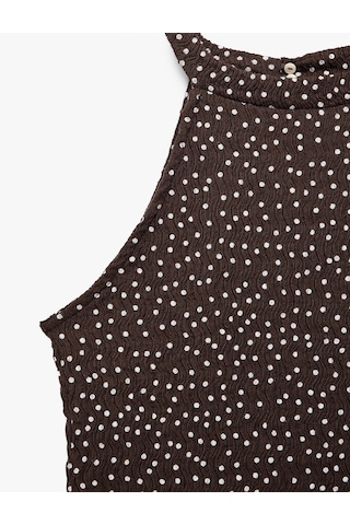 Koton Bürümcük Kumaş Puantiyeli Halter Yaka Kolsuz Bluz Kahverengi Desenli 6sal30352ık