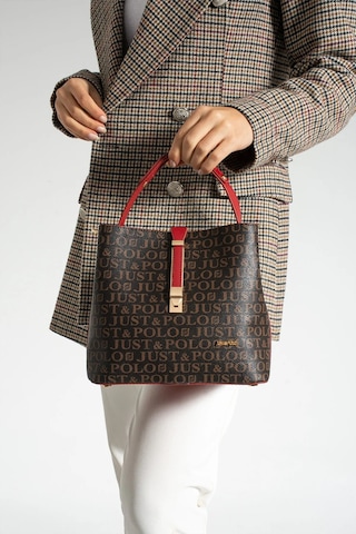 Just Polo Kadın Ters Kilit Çıtçıt Kapama Arkası Cepli El Çantası 21x23cm Kahve Kırmızı