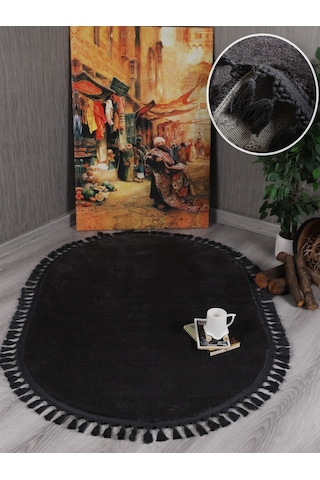 My Evilla Modern Dekoratif Kaymaz Taban Rabbit Oval Örgü Saçaklı 001