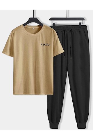 Dragon Vizon T-shirt Siyah Eşofman Altı Jogger- Baskılı Alt Üst Eşofman Takım Oversize Bisiklet Yak Vizon Siyah