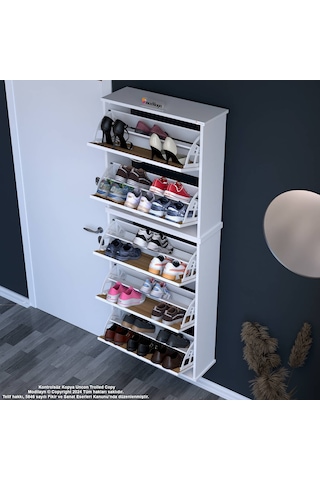 Modilayn Varbi Umay' 2 Li Asma Antre 72x181x25, 5 Cm Lik 5 Düşer Kapak 10 Göz Bölme Ayakkabılık Beyaz - Ceviz